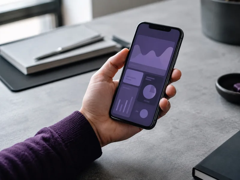 Illustrative close-up of an app on an iPhone in a daylight workspace