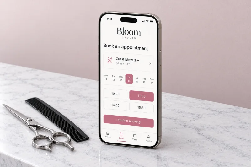 Booking app for clinics and salons on an iPhone