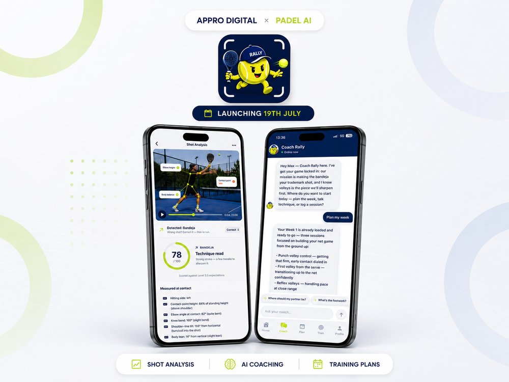 Padel AI iOS app: shot analysis and AI coaching chat screens